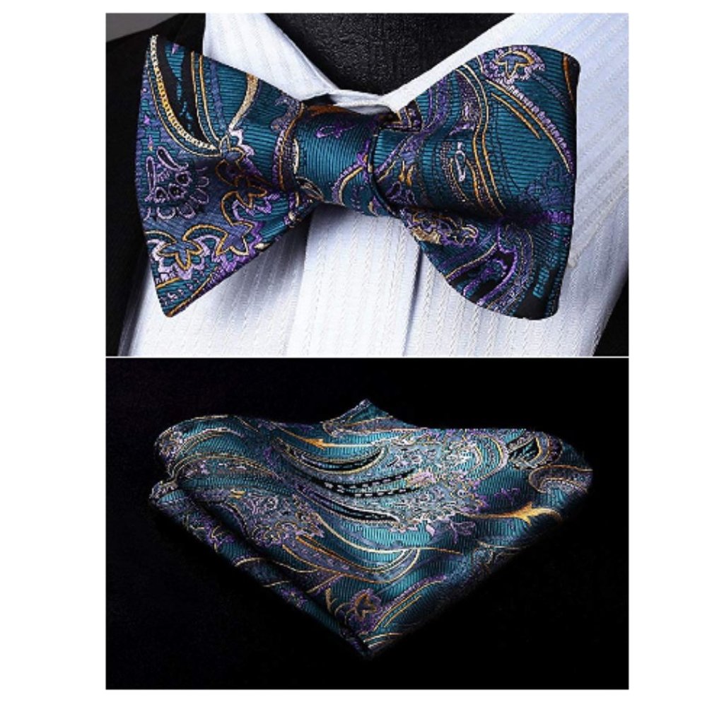 Men's Paisley Floral Jacquard Woven Party Bow Tie - Picture 2 of 7
